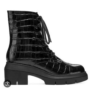 Black Croc-Embossed Combat Boots